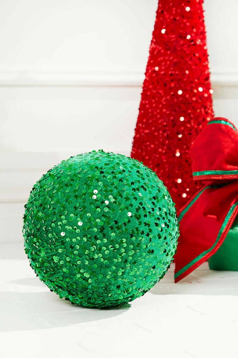 Ornaments | 8" Sequin Ball Ornament – Green Ornaments Ornaments