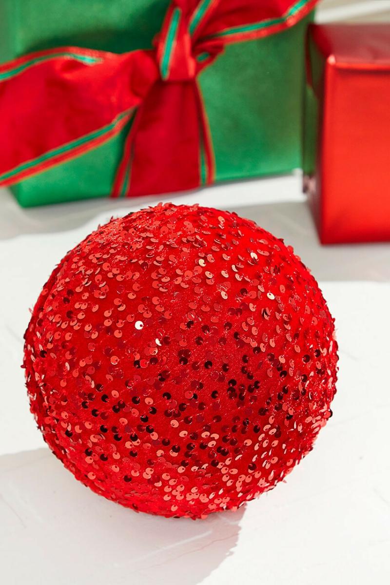 Ornaments | 8" Sequin Ball Ornament – Red Ornaments Ornaments