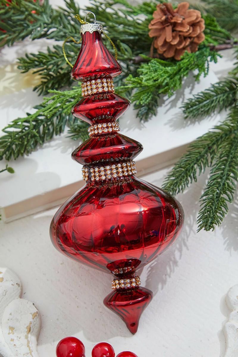 Ornaments | 9" Burgundy Glass With Diamond Band Finial Ornament Ornaments Ornaments