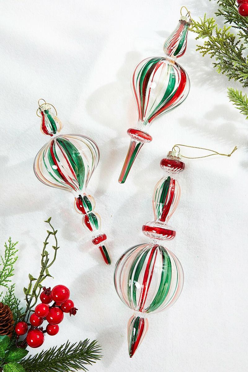 Ornaments | 9" Plaid Finial Red And Green Glass Ornament Ornaments Ornaments