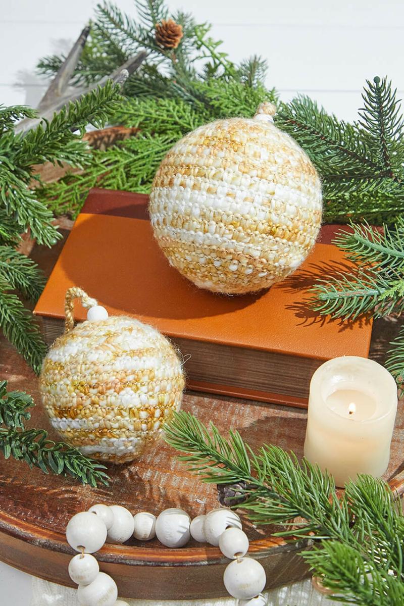 Ornaments | Beige/White Knit Ball Ornaments – Set Of 2 Ornaments Ornaments