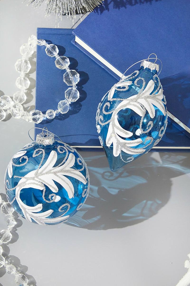 Ornaments | Blue Glass Ornament With White Swirls Ornaments Ornaments