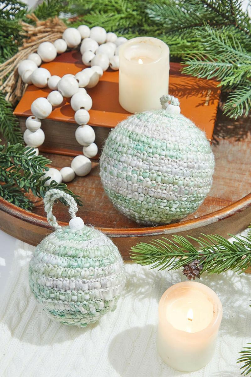 Ornaments | Green/White Knit Ball Ornaments – Set Of 2 Ornaments Ornaments