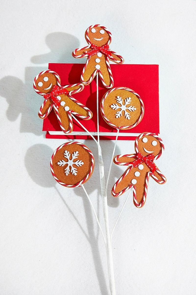 Picks & Sprays | 27" Brown, White And Red Gingerbread Spray Picks & Sprays Picks & Sprays