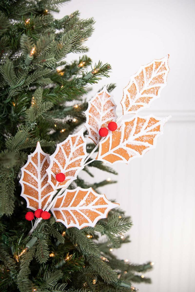 Picks & Sprays | 24" Gingerbread Leaf Stem With Red Berries Picks & Sprays Picks & Sprays