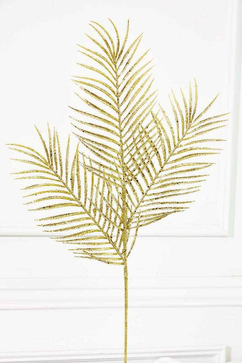 Picks & Sprays | 34" Glitter/Mica Triple Palm Leaf Spray – Gold Picks & Sprays Picks & Sprays