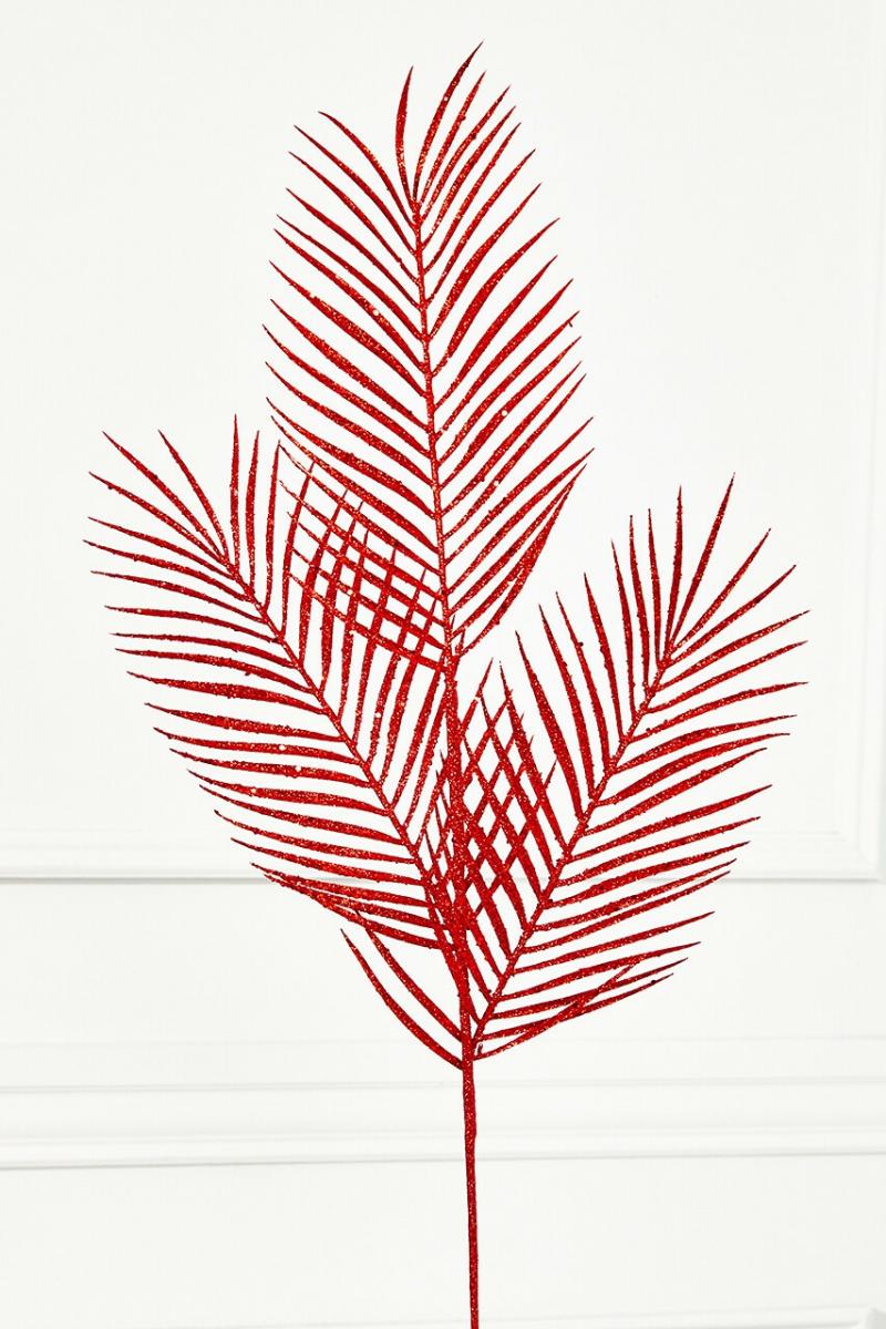 Picks & Sprays | 34" Glitter/Mica Triple Palm Leaf Spray – Red Picks & Sprays Picks & Sprays