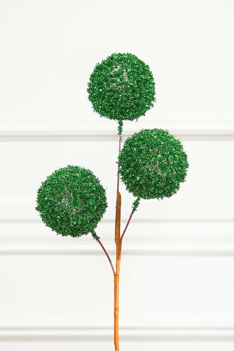 Picks & Sprays | 18" Green Tinsel Ball Pick Picks & Sprays Picks & Sprays