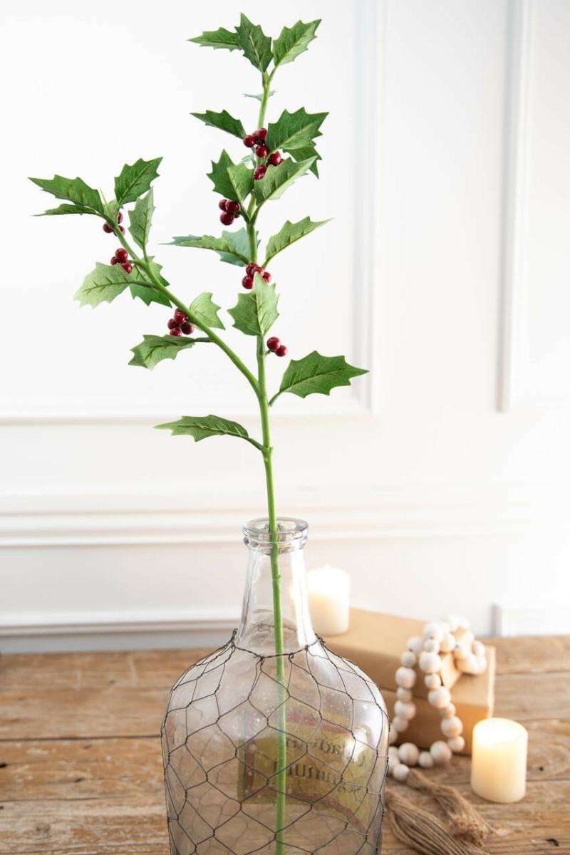 Picks & Sprays | 30" Holly Stem With Red Berries Picks & Sprays Picks & Sprays