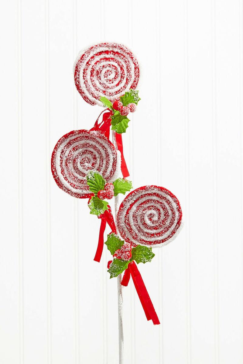 Picks & Sprays | 25" Lollipop With Pompom Holly Spray  – Red/White Picks & Sprays Picks & Sprays