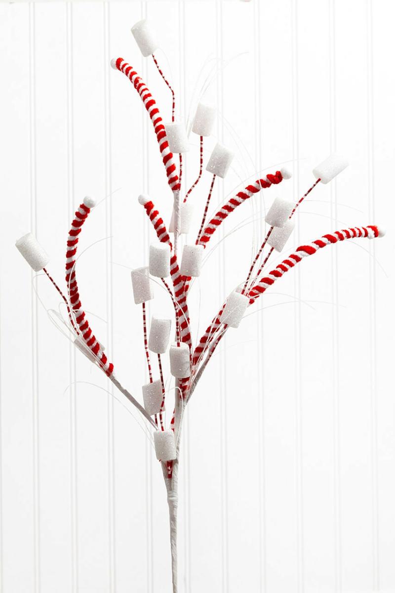 Picks & Sprays | 34" Peppermint Stick Marshmallow Spray – Red/White Picks & Sprays Picks & Sprays