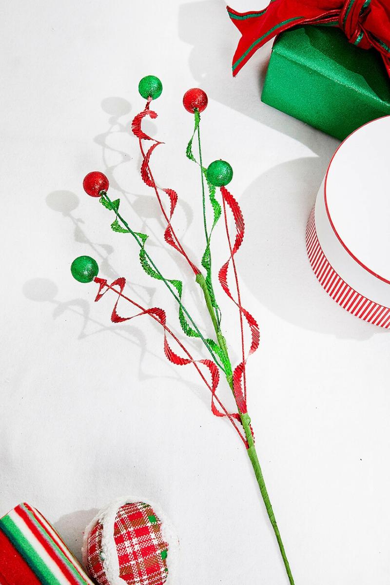 Picks & Sprays | 37" Red And Green Ball Curly Spray X5 Picks & Sprays Picks & Sprays