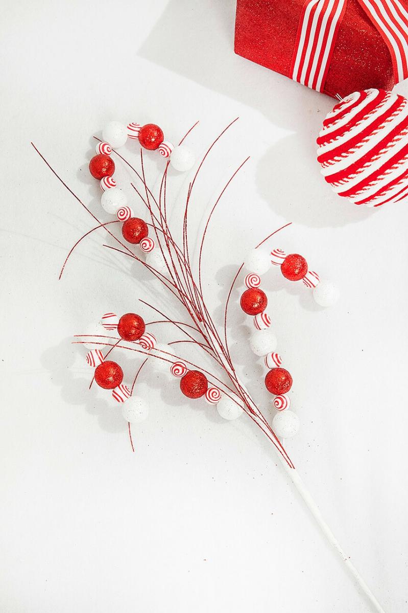 Picks & Sprays | 25" Red And White Ball Peppermint Spray Picks & Sprays Picks & Sprays