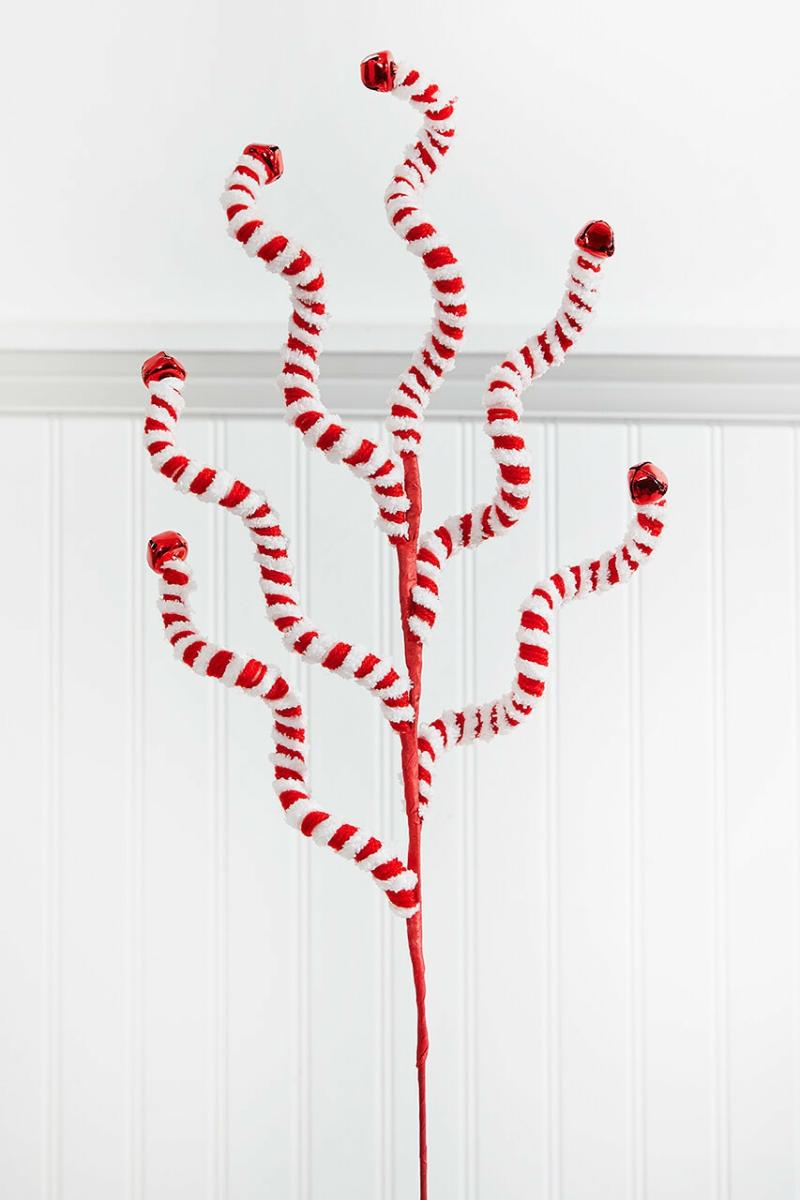 Picks & Sprays | 24" Red And White Fabric Peppermint Stripe Jingle Bell Spray Picks & Sprays Picks & Sprays