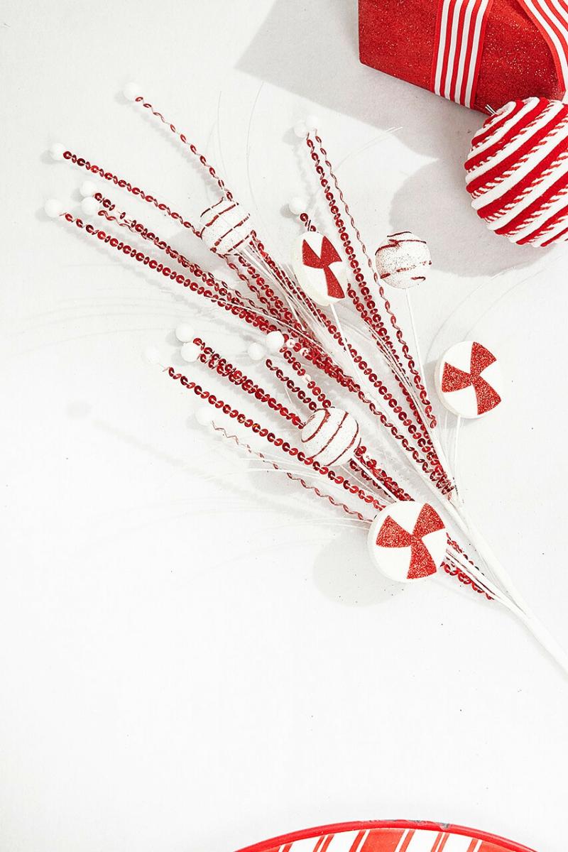 Picks & Sprays | 33" Red And White Glitter  Peppermint Grass Spray Picks & Sprays Picks & Sprays