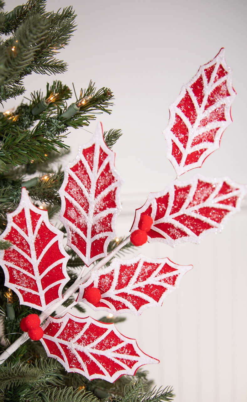 Picks & Sprays | 24" Red And White Leaf Stem With Red Berries Picks & Sprays Picks & Sprays