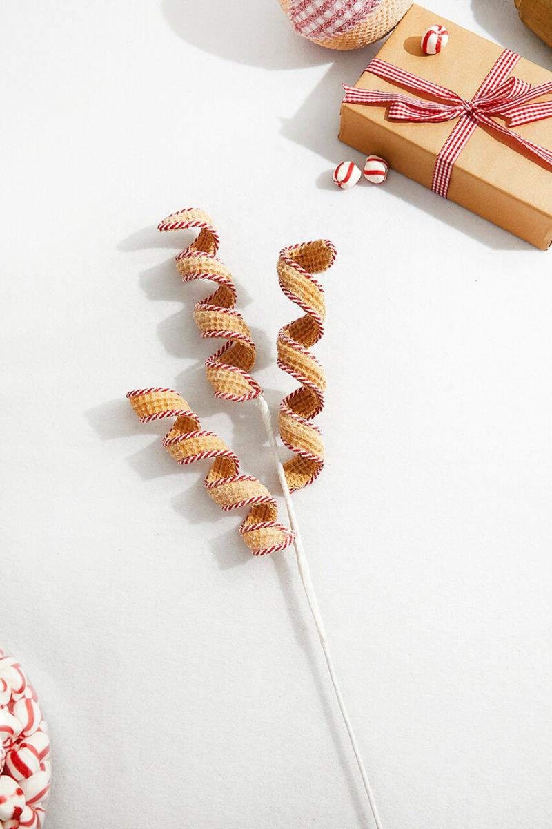 Picks & Sprays | 26" Red And White Peppermint Stripe Waffle Curly Spray Picks & Sprays Picks & Sprays