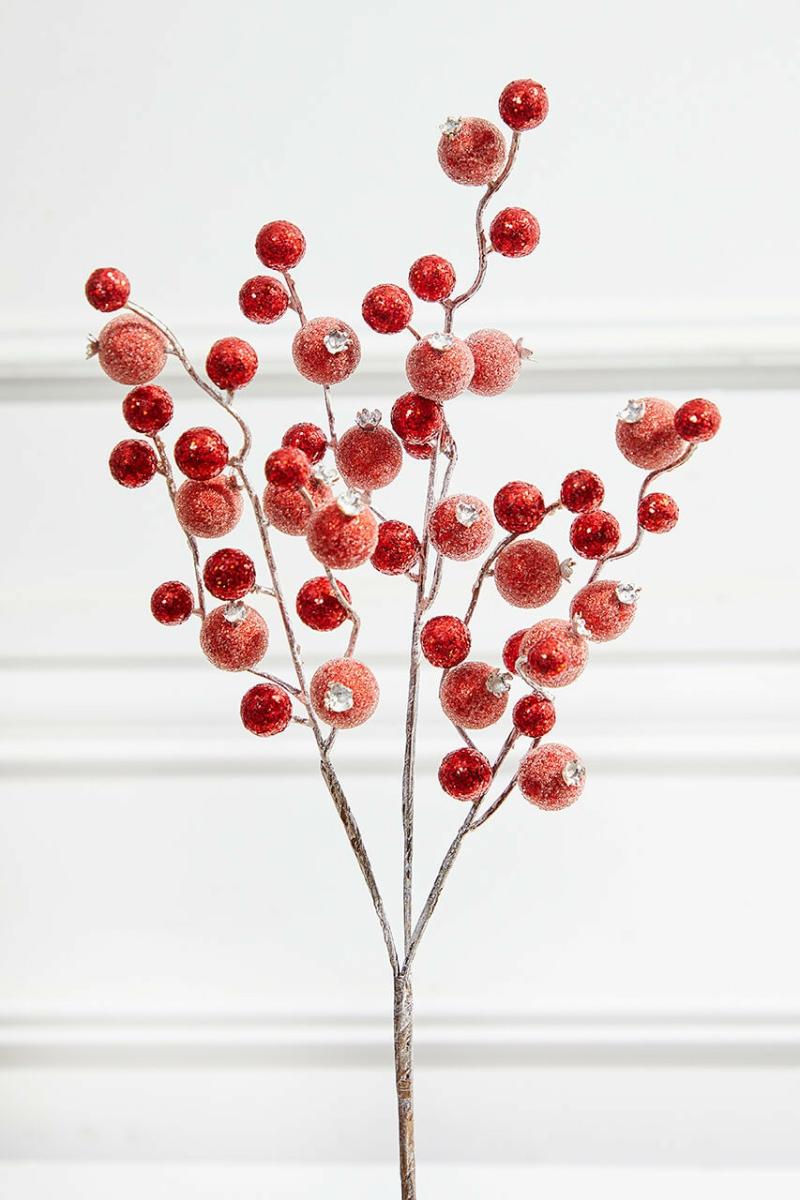 Picks & Sprays | 18" Red Glitter Pomegranate Berry Pick Picks & Sprays Picks & Sprays