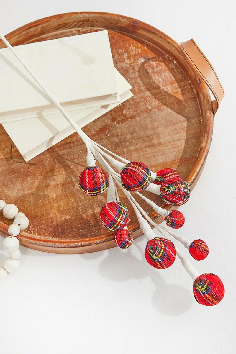 Picks & Sprays | 26" Red Plaid Holiday Ornament Spray Picks & Sprays Picks & Sprays