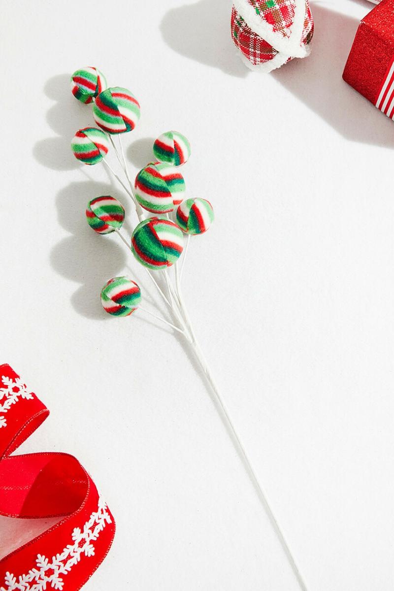 Picks & Sprays | 25" Stripe Ball Ornament Spray – Red/Green/White Picks & Sprays Picks & Sprays