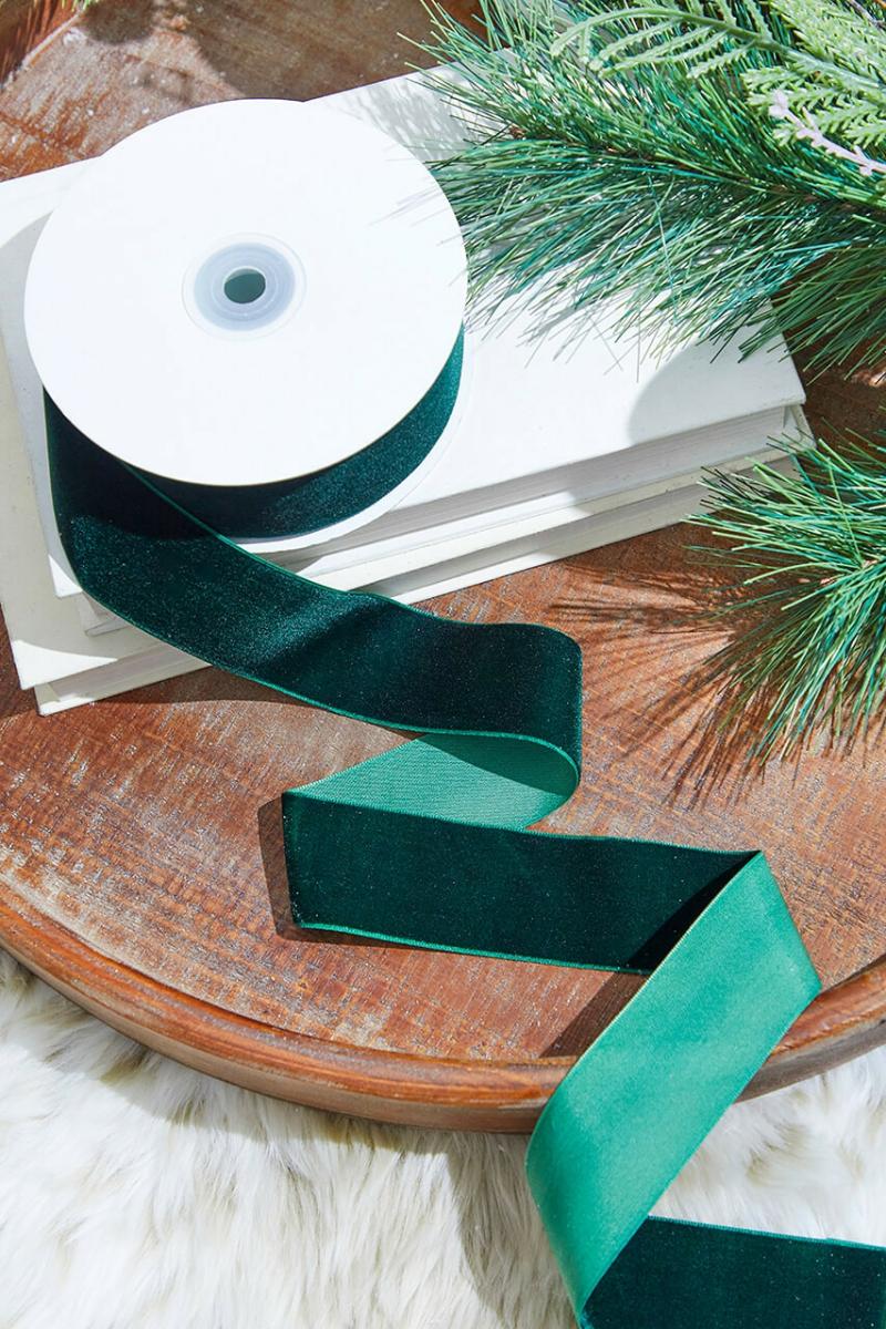 Ribbon | 1.5" X 10 Yard Dark Green Unwired Velvet Ribbon Ribbon Ribbon