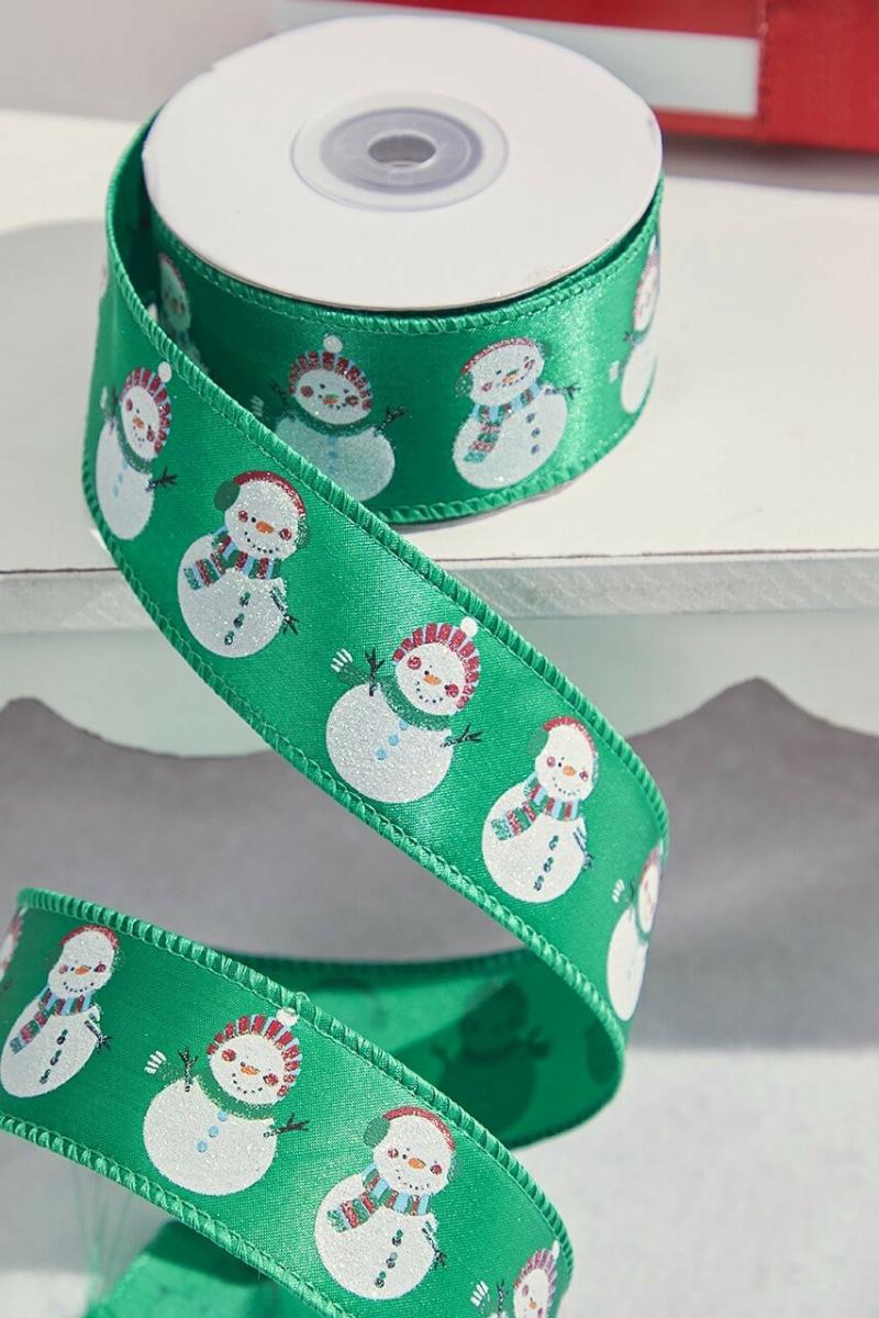 Ribbon | 1.5" X 10 Yard Green With Snowman Wired Ribbon Ribbon Ribbon