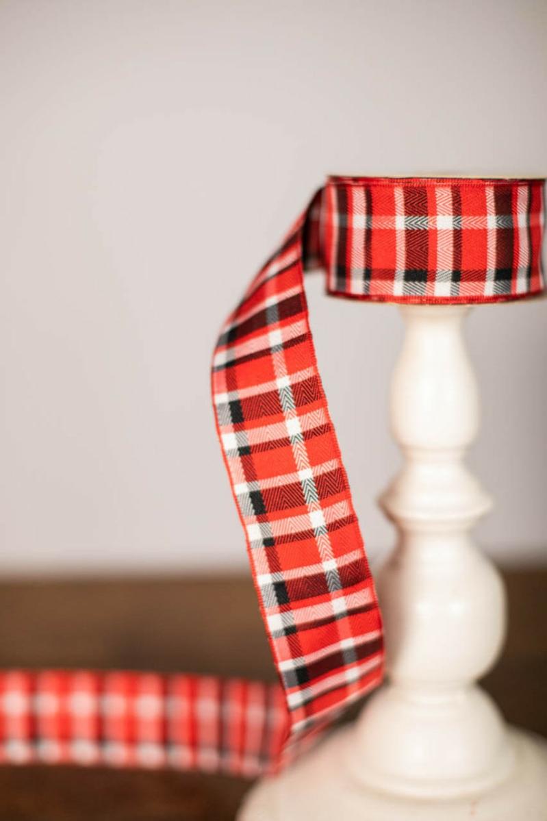 Ribbon | 1.5" X 10 Yard Red/Black/White Plaid Ribbon Ribbon Ribbon