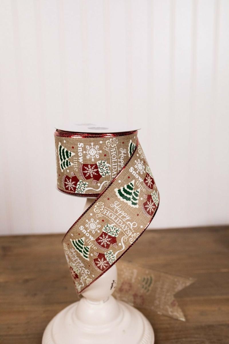 Ribbon | 2.5" X 10 Yard Brown Happy Holidays Christmas Ribbon Ribbon Ribbon