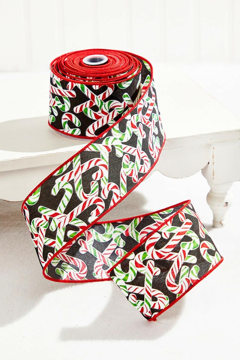 Ribbon | 2.5" X 10 Yard Glitter Candy Canes Ribbon Ribbon