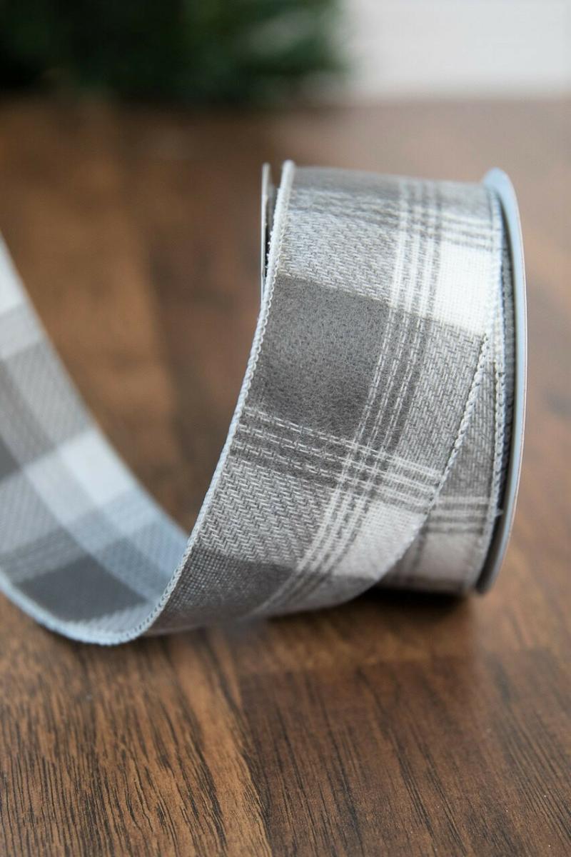 Ribbon | 2.5" X 10 Yard Grey Flannel Plaid Wired Ribbon Ribbon Ribbon