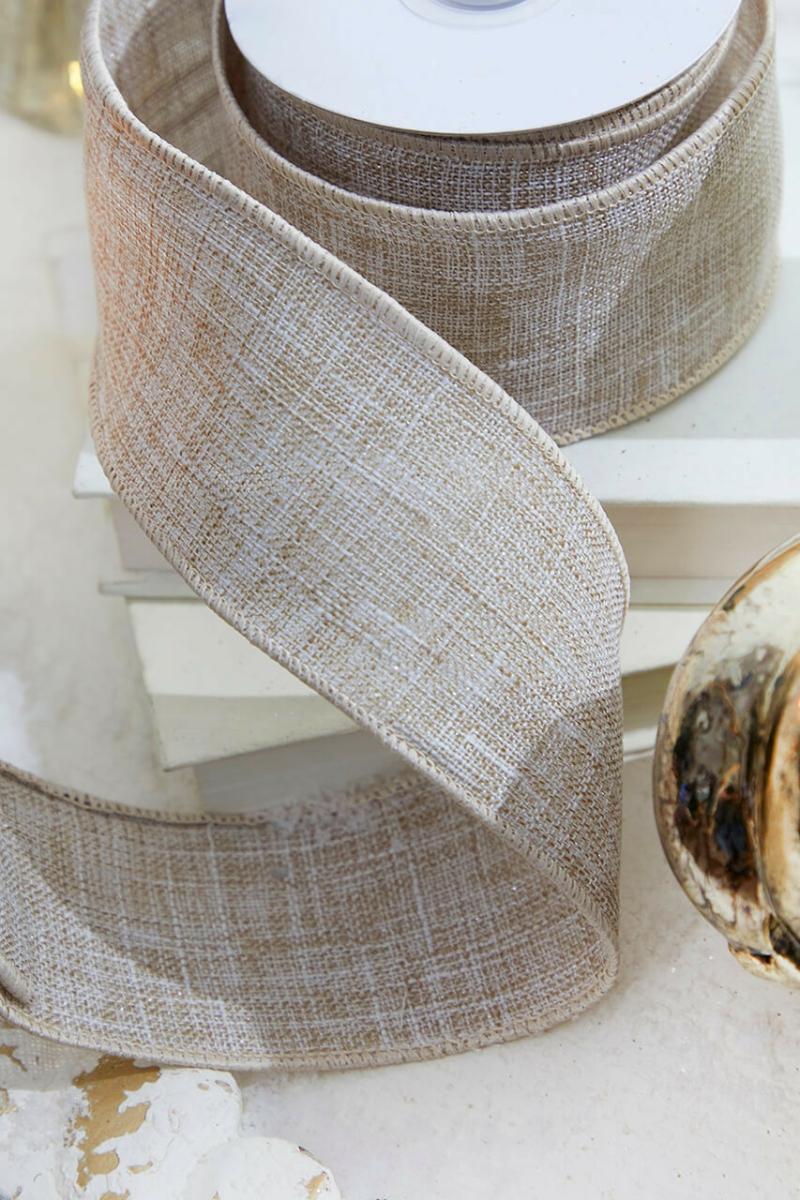 Ribbon | 2.5" X 10 Yard Linen With Glitter Wired Ribbon Ribbon Ribbon