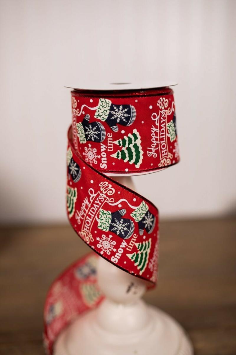 Ribbon | 2.5" X 10 Yard Red Happy Holiday Christmas Ribbon Ribbon Ribbon