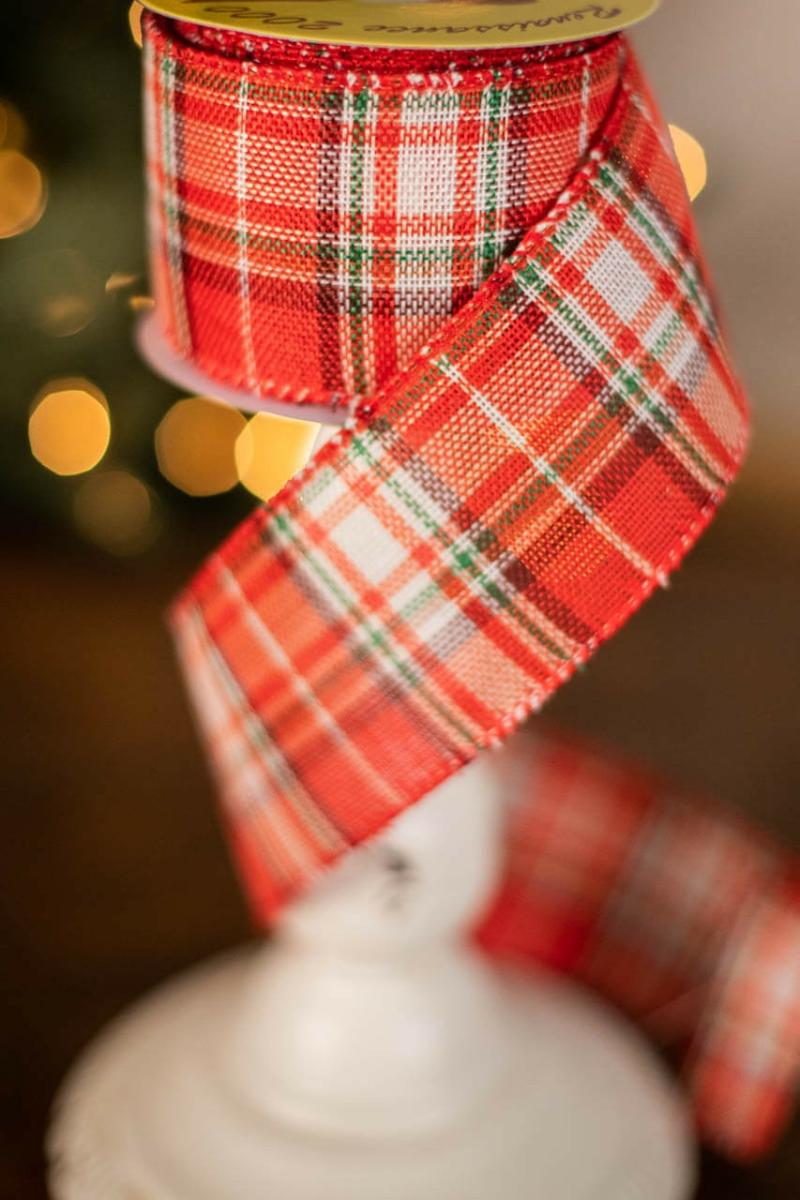 Ribbon | 2.5" X 10 Yard Red/White/Green Plaid Ribbon Ribbon Ribbon