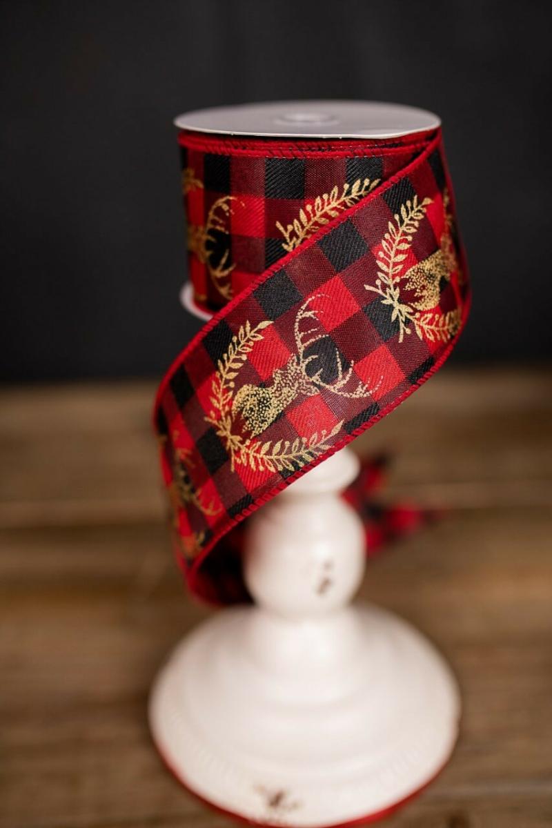 Ribbon | 2.5" X 10 Yard Reindeer Plaid Christmas Ribbon Ribbon Ribbon