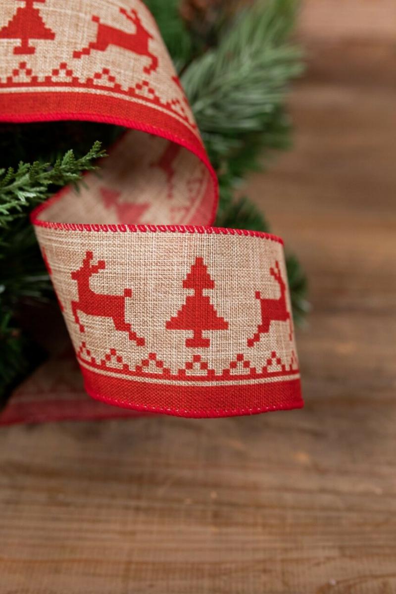 Ribbon | 2.5" X 10 Yard Reindeer/Tree Christmas Ribbon Ribbon Ribbon