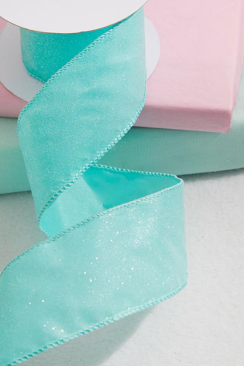 Ribbon | 2.5" X 10 Yard Teal Glitter Candy Wired Ribbon Ribbon Ribbon