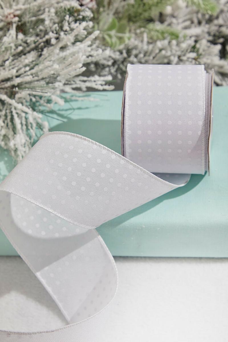 Ribbon | 2.5" X 10 Yard White With Polka Dot Wired Ribbon Ribbon Ribbon