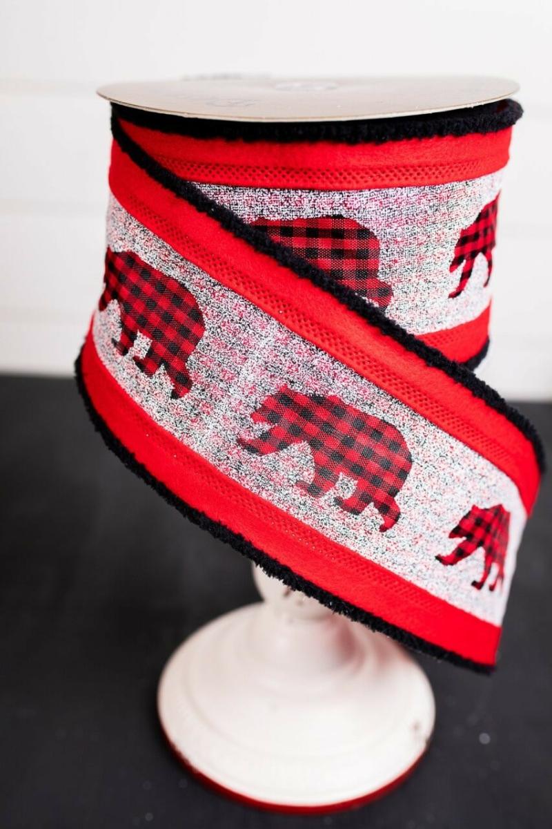 Ribbon | 4" X 10 Yard Buffalo Check Bear Christmas Ribbon Ribbon Ribbon