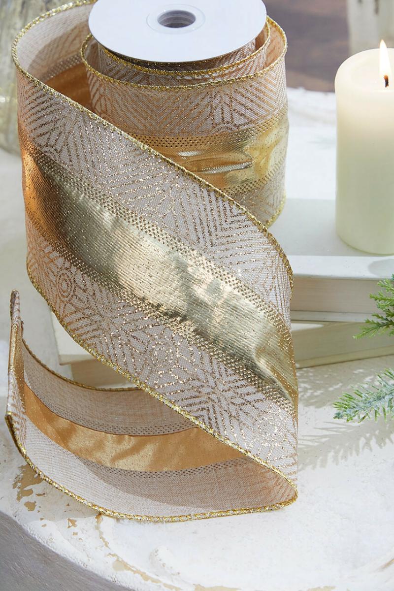 Ribbon | 4" X 10 Yard Deco Modern Champagne Glitter Wired Ribbon Ribbon Ribbon