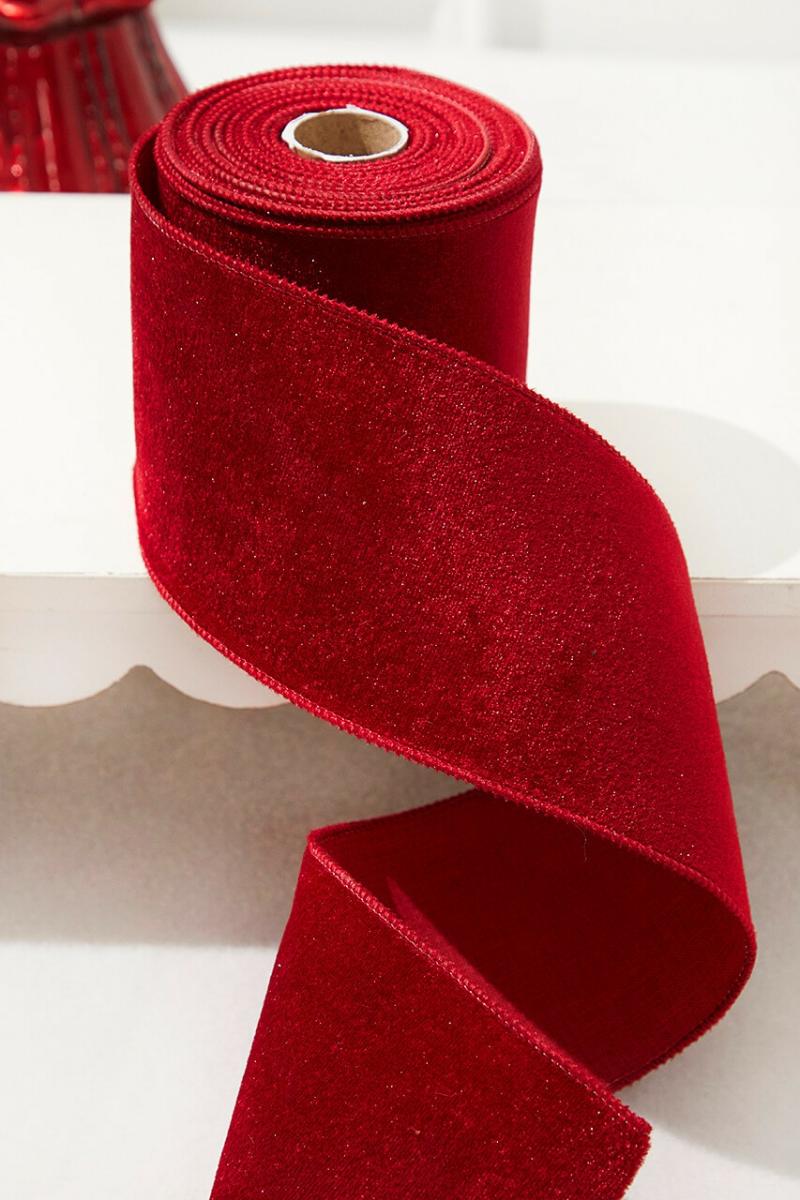 Ribbon | 4" X 10 Yard Deep Red Wired Velvet Ribbon Ribbon Ribbon