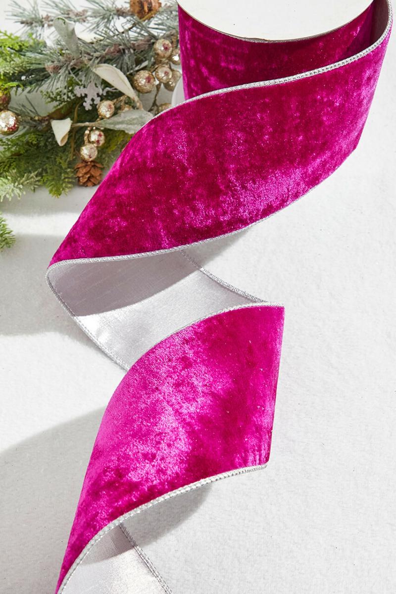 Ribbon | 4" X 10 Yard Fuchsia Crown Velvet Metallic Back Ribbon Ribbon Ribbon