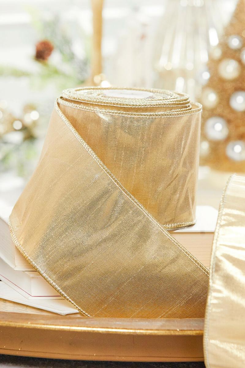 Ribbon | 4" X 10 Yard Metallic Dupioni Ribbon Gold Ribbon Ribbon