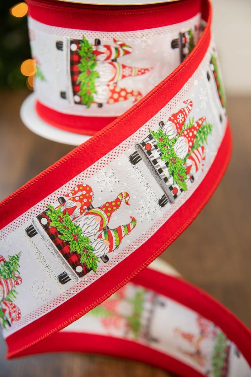 Ribbon | 4" X 10 Yard Red Back/Santa Gnomes Ribbon Ribbon Ribbon