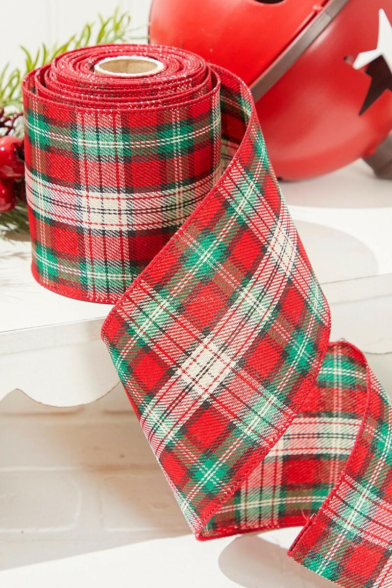 Ribbon | 4" X 10 Yard Red/Green/White Plaid Ribbon Ribbon Ribbon