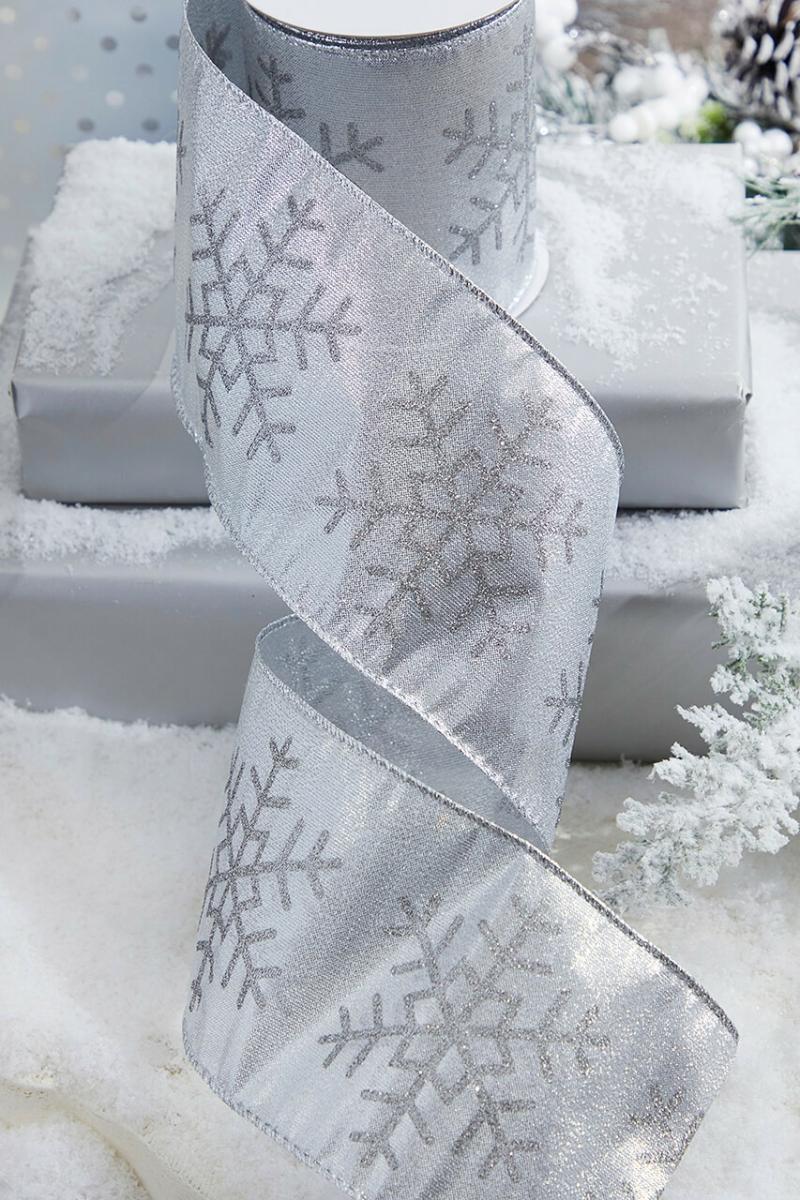 Ribbon | 4" X 10 Yard Silver Snowflake Christmas Ribbon Ribbon Ribbon