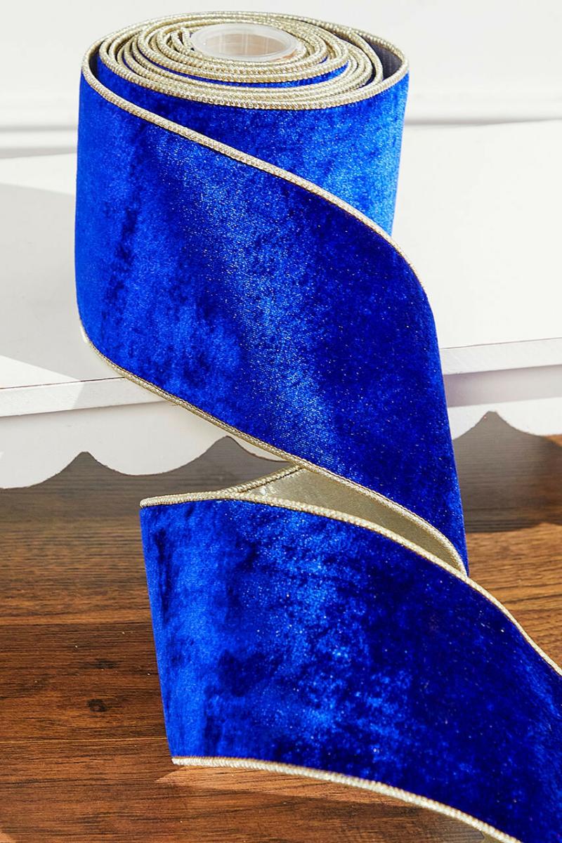 Ribbon | 4" X 5 Yard Blue Sheldon Velvet Metallic Dupioni Backed Ribbon Ribbon Ribbon