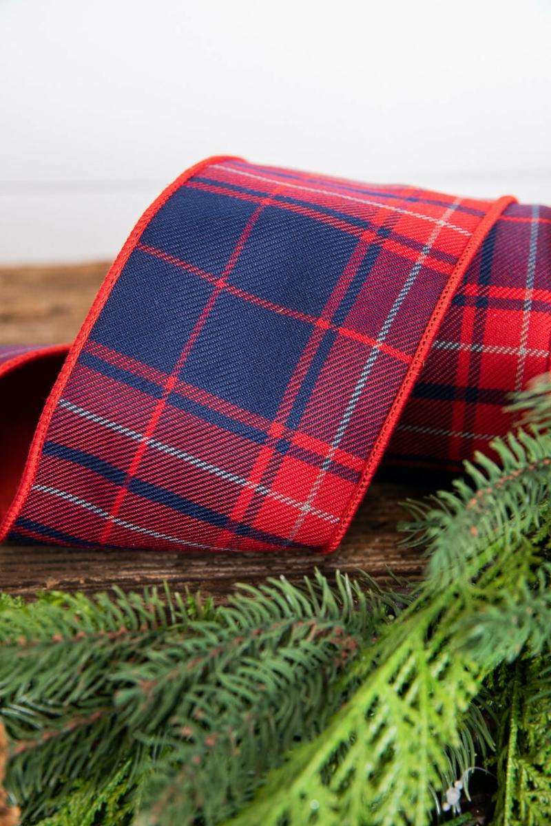 Ribbon | 4" X 5 Yard Red & Navy Plaid Check Ribbon Ribbon Ribbon