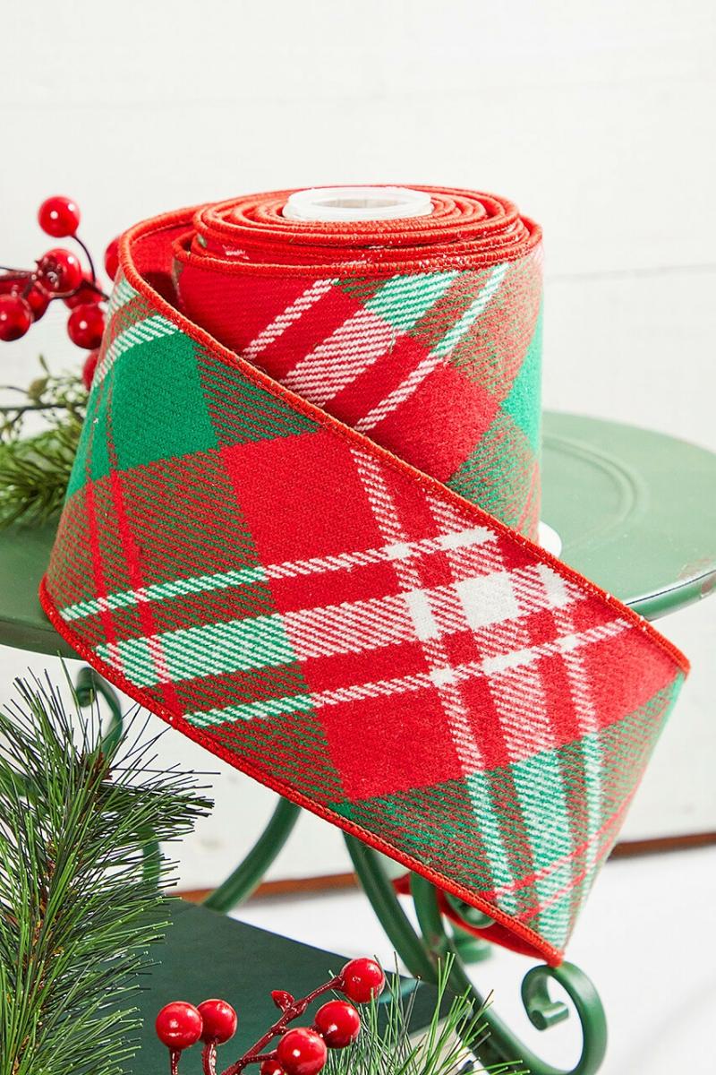 Ribbon | 4" X 5 Yard Red/Green/White Holiday Plaid Ribbon Ribbon Ribbon