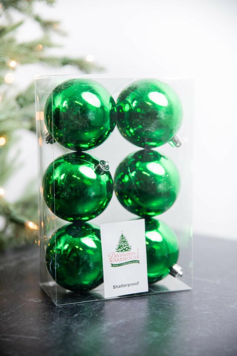 Ornaments | 3.1" Shiny Holly Green Shatterproof Ornaments – Set Of 6 Ornaments Ornaments