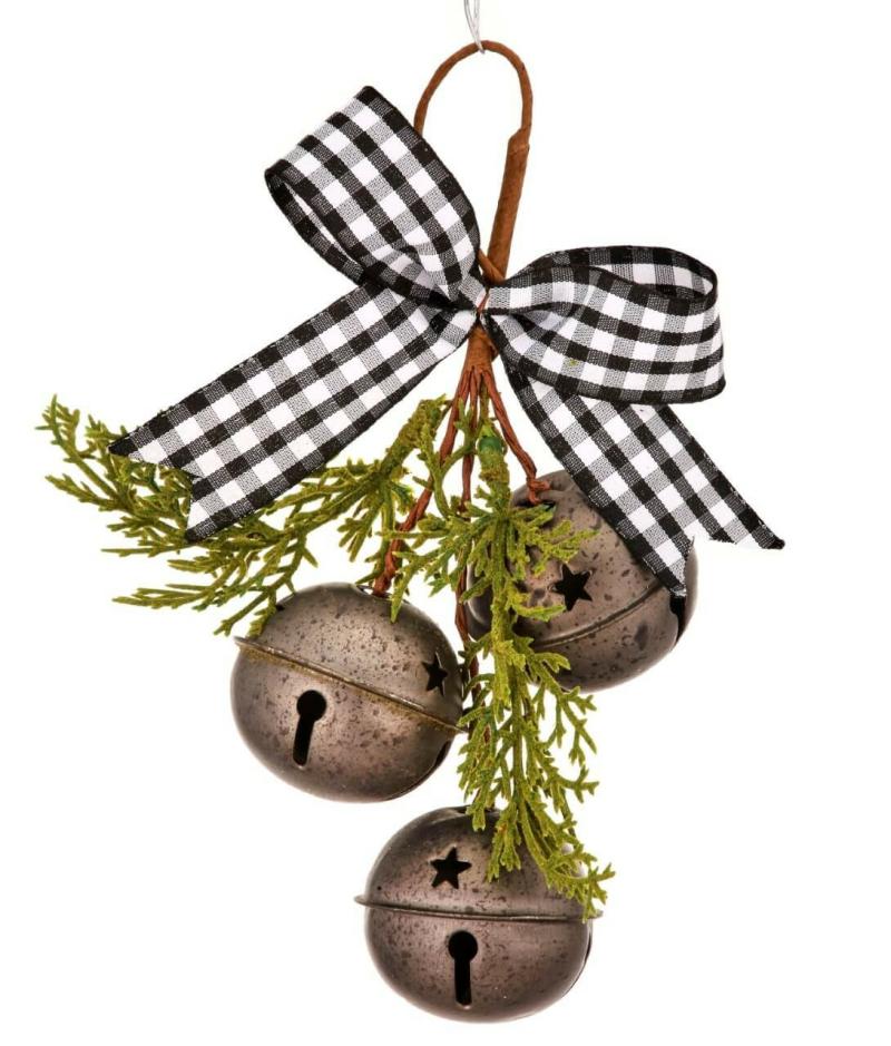 Ornaments | 6" Galvanized Bells With Buffalo Check Bow Christmas Ornament Ornaments Ornaments